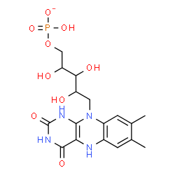 ChemSpider 2D Image | 1-Deoxy-1-(7,8-dimethyl-2,4-dioxo-1,3,4,5-tetrahydrobenzo[g]pteridin-10(2H)-yl)-5-O-(hydroxyphosphinato)pentitol | C17H22N4O9P