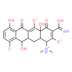 ChemSpider 2D Image | 3-Carbamoyl-10-chloro-1-(dimethylammonio)-4a,7,11-trihydroxy-4,6-dioxo-1,4,4a,6,11,11a,12,12a-octahydro-2,5-tetracenediolate | C21H20ClN2O8