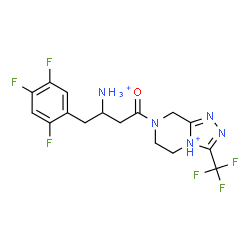 ChemSpider 2D Image | 7-[3-Ammonio-4-(2,4,5-trifluorophenyl)butanoyl]-3-(trifluoromethyl)-5,6,7,8-tetrahydro-1H-[1,2,4]triazolo[4,3-a]pyrazin-4-ium | C16H17F6N5O