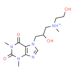 ChemSpider 2D Image | 3-(1,3-Dimethyl-2,6-dioxo-1,2,3,6-tetrahydro-7H-purin-7-yl)-2-hydroxy-N-(2-hydroxyethyl)-N-methyl-1-propanaminium | C13H22N5O4