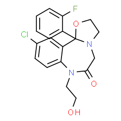 ChemSpider 2D Image | 10-Chloro-11b-(2-fluorophenyl)-7-(2-hydroxyethyl)-2,3,7,11b-tetrahydro[1,3]oxazolo[3,2-d][1,4]benzodiazepin-6(5H)-one | C19H18ClFN2O3