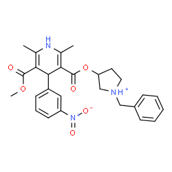 ChemSpider 2D Image | 1-Benzyl-3-({[5-(methoxycarbonyl)-2,6-dimethyl-4-(3-nitrophenyl)-1,4-dihydro-3-pyridinyl]carbonyl}oxy)pyrrolidinium | C27H30N3O6