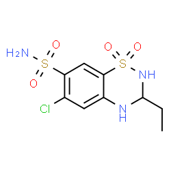 ChemSpider 2D Image | 6-Chloro-3-ethyl-3,4-dihydro-2H-1,2,4-benzothiadiazine-7-sulfonamide 1,1-dioxide | C9H12ClN3O4S2