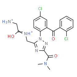 ChemSpider 2D Image | N~1~-({1-[4-Chloro-2-(2-chlorobenzoyl)phenyl]-3-(dimethylcarbamoyl)-1H-1,2,4-triazol-5-yl}methyl)-1-oxo-1,2-ethanediaminium | C21H22Cl2N6O3