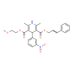 ChemSpider 2D Image | Cinnamyl 2-methoxyethyl 2,6-dimethyl-4-(3-nitrophenyl)-1,4-dihydro-3,5-pyridinedicarboxylate | C27H28N2O7