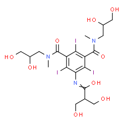 ChemSpider 2D Image | N,N'-Bis(2,3-dihydroxypropyl)-5-{[3-hydroxy-2-(hydroxymethyl)propanoyl]amino}-2,4,6-triiodo-N,N'-dimethylisophthalamide | C20H28I3N3O9