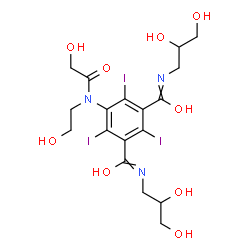 ChemSpider 2D Image | N,N'-Bis(2,3-dihydroxypropyl)-5-[glycoloyl(2-hydroxyethyl)amino]-2,4,6-triiodoisophthalamide | C18H24I3N3O9