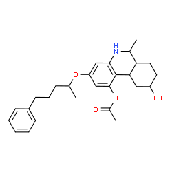 ChemSpider 2D Image | 9-Hydroxy-6-methyl-3-[(5-phenyl-2-pentanyl)oxy]-5,6,6a,7,8,9,10,10a-octahydro-1-phenanthridinyl acetate | C27H35NO4