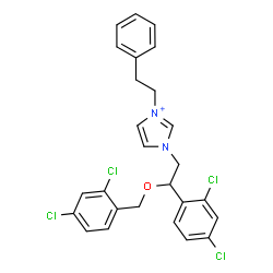 ChemSpider 2D Image | 1-{2-[(2,4-Dichlorobenzyl)oxy]-2-(2,4-dichlorophenyl)ethyl}-3-(2-phenylethyl)-1H-imidazol-3-ium | C26H23Cl4N2O