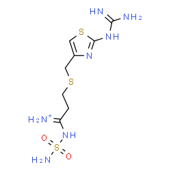 ChemSpider 2D Image | 3-{[(2-Carbamimidamido-1,3-thiazol-4-yl)methyl]sulfanyl}-1-(sulfamoylimino)-1-propanaminium | C8H16N7O2S3
