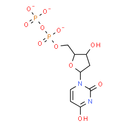 ChemSpider 2D Image | 1-{2-Deoxy-5-O-[(phosphonatooxy)phosphinato]pentofuranosyl}-2,4(1H,3H)-pyrimidinedione | C9H11N2O11P2