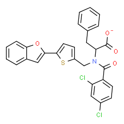 ChemSpider 2D Image | 2-[{[5-(1-Benzofuran-2-yl)-2-thienyl]methyl}(2,4-dichlorobenzoyl)amino]-3-phenylpropanoate | C29H20Cl2NO4S