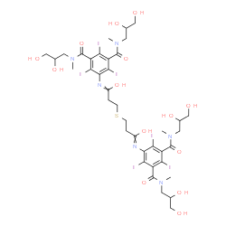 ChemSpider 2D Image | 5,5'-{Sulfanediylbis[(1-oxo-3,1-propanediyl)imino]}bis[N,N'-bis(2,3-dihydroxypropyl)-2,4,6-triiodo-N,N'-dimethylisophthalamide] | C38H50I6N6O14S