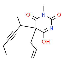 ChemSpider 2D Image | 5-Allyl-5-(3-hexyn-2-yl)-1-methyl-2,4,6(1H,3H,5H)-pyrimidinetrione | C14H18N2O3