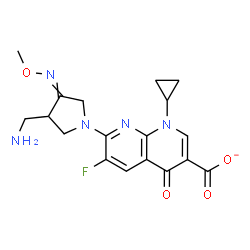 ChemSpider 2D Image | 7-[3-(Aminomethyl)-4-(methoxyimino)-1-pyrrolidinyl]-1-cyclopropyl-6-fluoro-4-oxo-1,4-dihydro-1,8-naphthyridine-3-carboxylate | C18H19FN5O4
