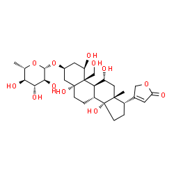 ChemSpider 2D Image | 3-[(6-Deoxyhexopyranosyl)oxy]-1,5,11,14,19-pentahydroxycard-20(22)-enolide | C29H44O12