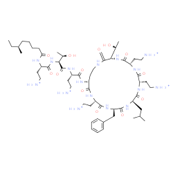 ChemSpider 2D Image | 3-{[2-({4-Ammonio-2-[(6-methyloctanoyl)amino]butanoyl}amino)-3-hydroxybutanoyl]amino}-4-oxo-4-{[6,9,18-tris(2-ammonioethyl)-15-benzyl-3-(1-hydroxyethyl)-12-isobutyl-2,5,8,11,14,17,20-heptaoxo-1,4,7,10
,13,16,19-heptaazacyclotricosan-21-yl]amino}-1-butanaminium | C56H103N16O13