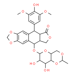 ChemSpider 2D Image | 9-(4-Hydroxy-3,5-dimethoxyphenyl)-8-oxo-5,5a,6,8,8a,9-hexahydrofuro[3',4':6,7]naphtho[2,3-d][1,3]dioxol-5-yl 4,6-O-ethylidenehexopyranoside | C29H32O13