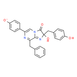 ChemSpider 2D Image | 4-[8-Benzyl-2-hydroxy-2-(4-hydroxybenzyl)-3-oxo-2,3-dihydroimidazo[1,2-a]pyrazin-6-yl]phenolate | C26H20N3O4