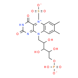 ChemSpider 2D Image | 1-Deoxy-1-(7,8-dimethyl-2,4-dioxo-5-sulfonato-3,4-dihydrobenzo[g]pteridin-5-ium-10(2H)-yl)-5-O-(hydroxyphosphinato)pentitol | C17H20N4O12PS
