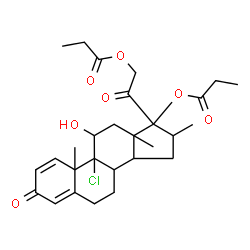 ChemSpider 2D Image | 9-Chloro-11-hydroxy-16-methyl-3,20-dioxopregna-1,4-diene-17,21-diyl dipropanoate | C28H37ClO7