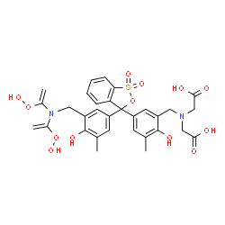 ChemSpider 2D Image | 2,2'-({5-[3-(3-{[Bis(1-hydroperoxyvinyl)amino]methyl}-4-hydroxy-5-methylphenyl)-1,1-dioxido-3H-2,1-benzoxathiol-3-yl]-2-hydroxy-3-methylbenzyl}imino)diacetic acid | C31H32N2O13S