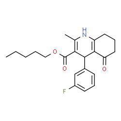 ChemSpider 2D Image | Pentyl 4-(3-fluorophenyl)-2-methyl-5-oxo-1,4,5,6,7,8-hexahydro-3-quinolinecarboxylate | C22H26FNO3