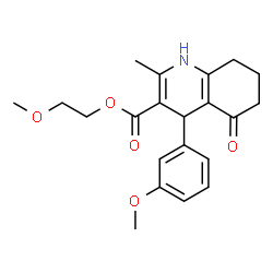 ChemSpider 2D Image | 2-Methoxyethyl 4-(3-methoxyphenyl)-2-methyl-5-oxo-1,4,5,6,7,8-hexahydro-3-quinolinecarboxylate | C21H25NO5