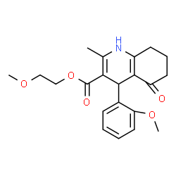 ChemSpider 2D Image | 2-Methoxyethyl 4-(2-methoxyphenyl)-2-methyl-5-oxo-1,4,5,6,7,8-hexahydro-3-quinolinecarboxylate | C21H25NO5