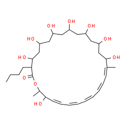 ChemSpider 2D Image | (17Z,23Z)-3-Butyl-4,6,8,10,12,14,16,27-octahydroxy-17,28-dimethyloxacyclooctacosa-17,19,21,23,25-pentaen-2-one | C33H54O10