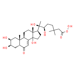 ChemSpider 2D Image | (6R,7R)-6,7-Dihydroxy-3,3-dimethyl-7-[(2S,3R,5R,9R,10R,13R,17S)-2,3,14-trihydroxy-10,13-dimethyl-6-oxo-2,3,4,5,6,9,10,11,12,13,14,15,16,17-tetradecahydro-1H-cyclopenta[a]phenanthren-17-yl]octaneperoxo
ic acid | C29H46O9