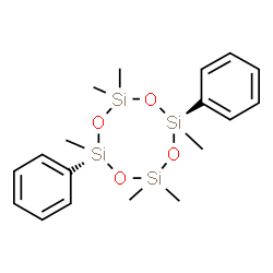 ChemSpider 2D Image | trans-2,2,4,6,6,8-Hexamethyl-4,8-diphenyl-1,3,5,7,2,4,6,8-tetroxatetrasilocane | C18H28O4Si4