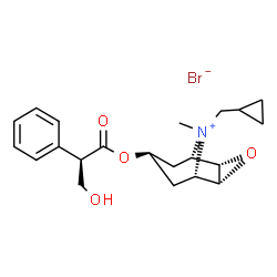 ChemSpider 2D Image | (1S,2R,4S,5S,7R)-9-(Cyclopropylmethyl)-7-{[(2R)-3-hydroxy-2-phenylpropanoyl]oxy}-9-methyl-3-oxa-9-azoniatricyclo[3.3.1.0~2,4~]nonane bromide | C21H28BrNO4