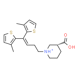 ChemSpider 2D Image | (3R)-1-[4,4-Bis(3-methyl-2-thienyl)-3-buten-1-yl]-3-carboxypiperidinium | C20H26NO2S2