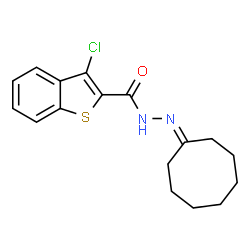 ChemSpider 2D Image | 3-Chloro-N'-cyclooctylidene-1-benzothiophene-2-carbohydrazide | C17H19ClN2OS