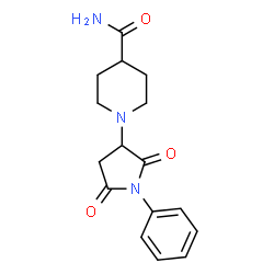 ChemSpider 2D Image | 1-(2,5-Dioxo-1-phenyl-3-pyrrolidinyl)-4-piperidinecarboxamide | C16H19N3O3