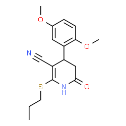 ChemSpider 2D Image | 4-(2,5-Dimethoxyphenyl)-6-oxo-2-(propylsulfanyl)-1,4,5,6-tetrahydro-3-pyridinecarbonitrile | C17H20N2O3S