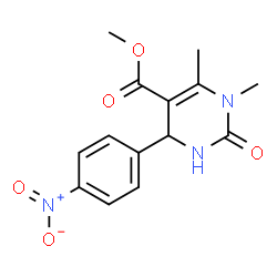 ChemSpider 2D Image | Methyl 1,6-dimethyl-4-(4-nitrophenyl)-2-oxo-1,2,3,4-tetrahydro-5-pyrimidinecarboxylate | C14H15N3O5