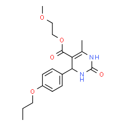 ChemSpider 2D Image | 2-Methoxyethyl 6-methyl-2-oxo-4-(4-propoxyphenyl)-1,2,3,4-tetrahydro-5-pyrimidinecarboxylate | C18H24N2O5