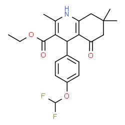 ChemSpider 2D Image | Ethyl 4-[4-(difluoromethoxy)phenyl]-2,7,7-trimethyl-5-oxo-1,4,5,6,7,8-hexahydro-3-quinolinecarboxylate | C22H25F2NO4
