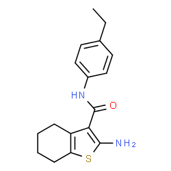 ChemSpider 2D Image | 2-Amino-N-(4-ethylphenyl)-4,5,6,7-tetrahydro-1-benzothiophene-3-carboxamide | C17H20N2OS
