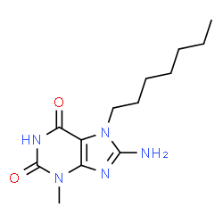 ChemSpider 2D Image | 8-Amino-7-heptyl-3,7-dihydro-3-methyl-1H-purine-2,6-dione | C13H21N5O2
