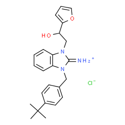 ChemSpider 2D Image | 1-[2-(2-Furyl)-2-hydroxyethyl]-3-[4-(2-methyl-2-propanyl)benzyl]-1,3-dihydro-2H-benzimidazol-2-iminium chloride | C24H28ClN3O2