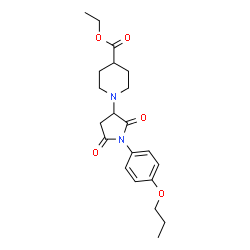 ChemSpider 2D Image | Ethyl 1-[2,5-dioxo-1-(4-propoxyphenyl)-3-pyrrolidinyl]-4-piperidinecarboxylate | C21H28N2O5
