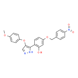 ChemSpider 2D Image | 2-[4-(4-methoxyphenoxy)-1H-pyrazol-3-yl]-5-[(4-nitrobenzyl)oxy]phenol | C23H19N3O6