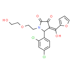 ChemSpider 2D Image | (4E)-5-(2,4-Dichlorophenyl)-4-[2-furyl(hydroxy)methylene]-1-[2-(2-hydroxyethoxy)ethyl]-2,3-pyrrolidinedione | C19H17Cl2NO6