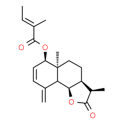 ChemSpider 2D Image | (3aS,5aS,6R,9bR)-3,5a-Dimethyl-9-methylene-2-oxo-2,3,3a,4,5,5a,6,9,9a,9b-decahydronaphtho[1,2-b]furan-6-yl (2E)-2-methyl-2-butenoate | C20H26O4