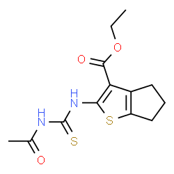 ChemSpider 2D Image | Ethyl 2-[(acetylcarbamothioyl)amino]-5,6-dihydro-4H-cyclopenta[b]thiophene-3-carboxylate | C13H16N2O3S2