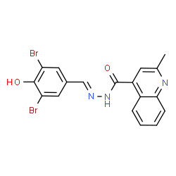 ChemSpider 2D Image | N'-[(E)-(3,5-Dibromo-4-hydroxyphenyl)methylene]-2-methyl-4-quinolinecarbohydrazide | C18H13Br2N3O2