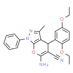 ChemSpider 2D Image | 6-Amino-4-(2,5-diethoxyphenyl)-3-methyl-1-phenyl-1,4-dihydropyrano[2,3-c]pyrazole-5-carbonitrile | C24H24N4O3